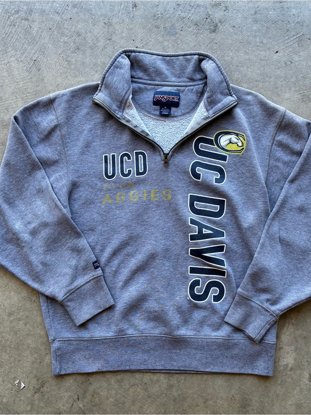 Jansport Men’s UC Davis Gray Quarter-Zip Sweatshirt with Navy & Gold Accents